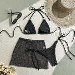 With Mesh Sarong Skirt Halter Bikini Women Swimwear Female Swimsuit Three-pieces Bikini Set Fishnet Bathing Suit Swim Beachwear