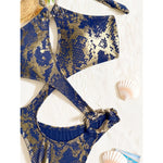 Sexy Tummy Cut Out Leopard Snakeskin Women Swimwear One Piece Swimsuit Female Halter High Cut Leg Bather Bathing Suit Swim V7972