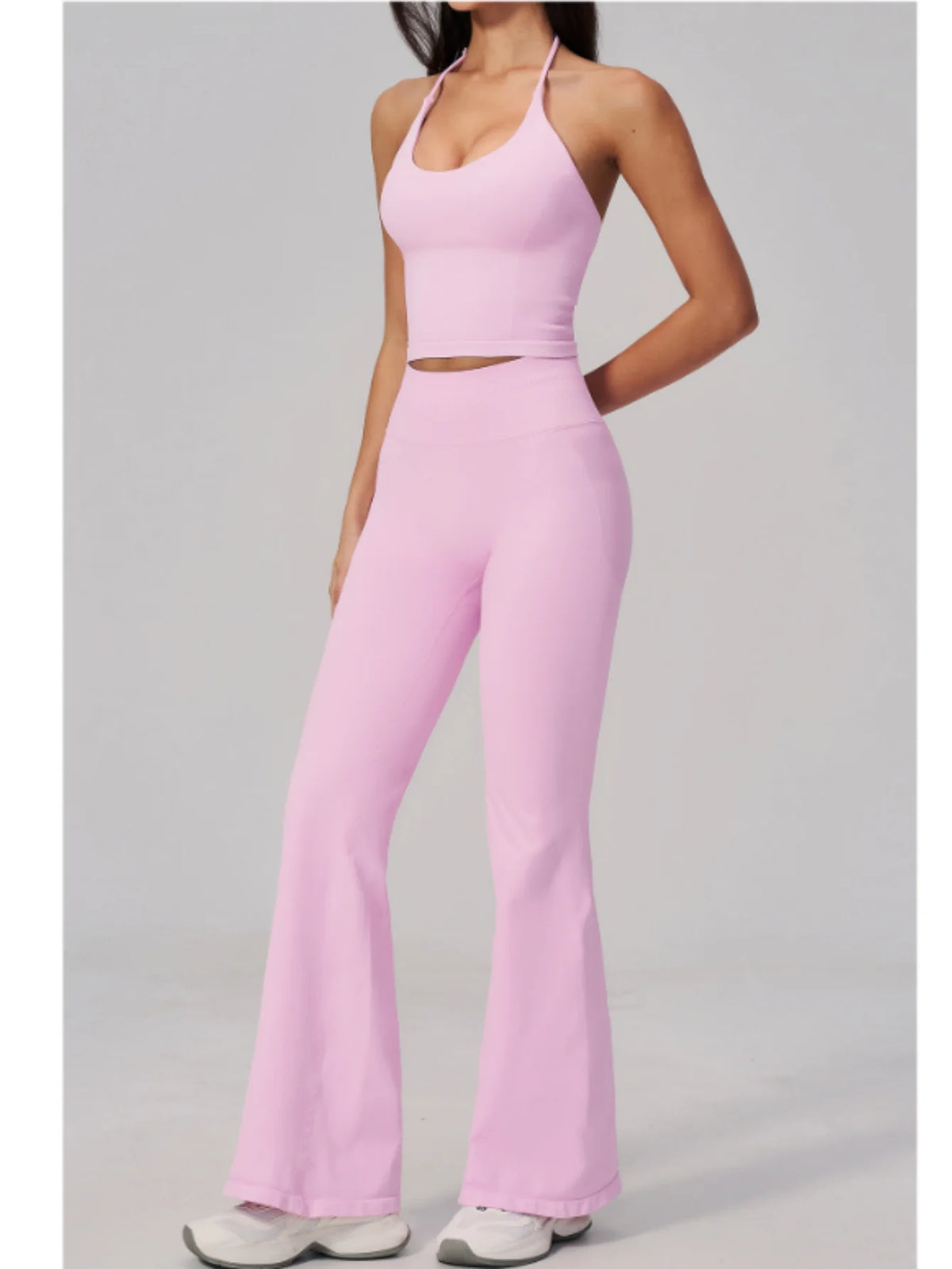 New Yoga Sets Women Summer Seamless Thread Hanging Neck Sports Vest Exercise Fitness Suit High Waist Wide Leg Pants Tracksuit