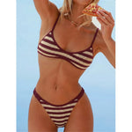 Striped Crochet Knitted Bikini Female Swimsuit Women Swimwear Two-Pieces Bikini Set High Leg Cut Bather Bathing Suit Swim V8225