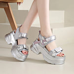 Silver Chunky Platform Sandals for Women Summer Wedge Heels Sport Sandals Woman Comfortable Thick Bottom Casual Sandles Female