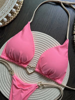Metal Heart-shaped Halter Brazilian Bikini Female Swimsuit Women Thong Swimwear Two-pieces Bikini Set Bather Bathing Suit Swim