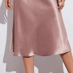 Satin-Like Shiny Skirt Women Midi Skirt High Waist Solid Color Mid-calf Length Skirt Soft Breathable Fabric Work Skirts