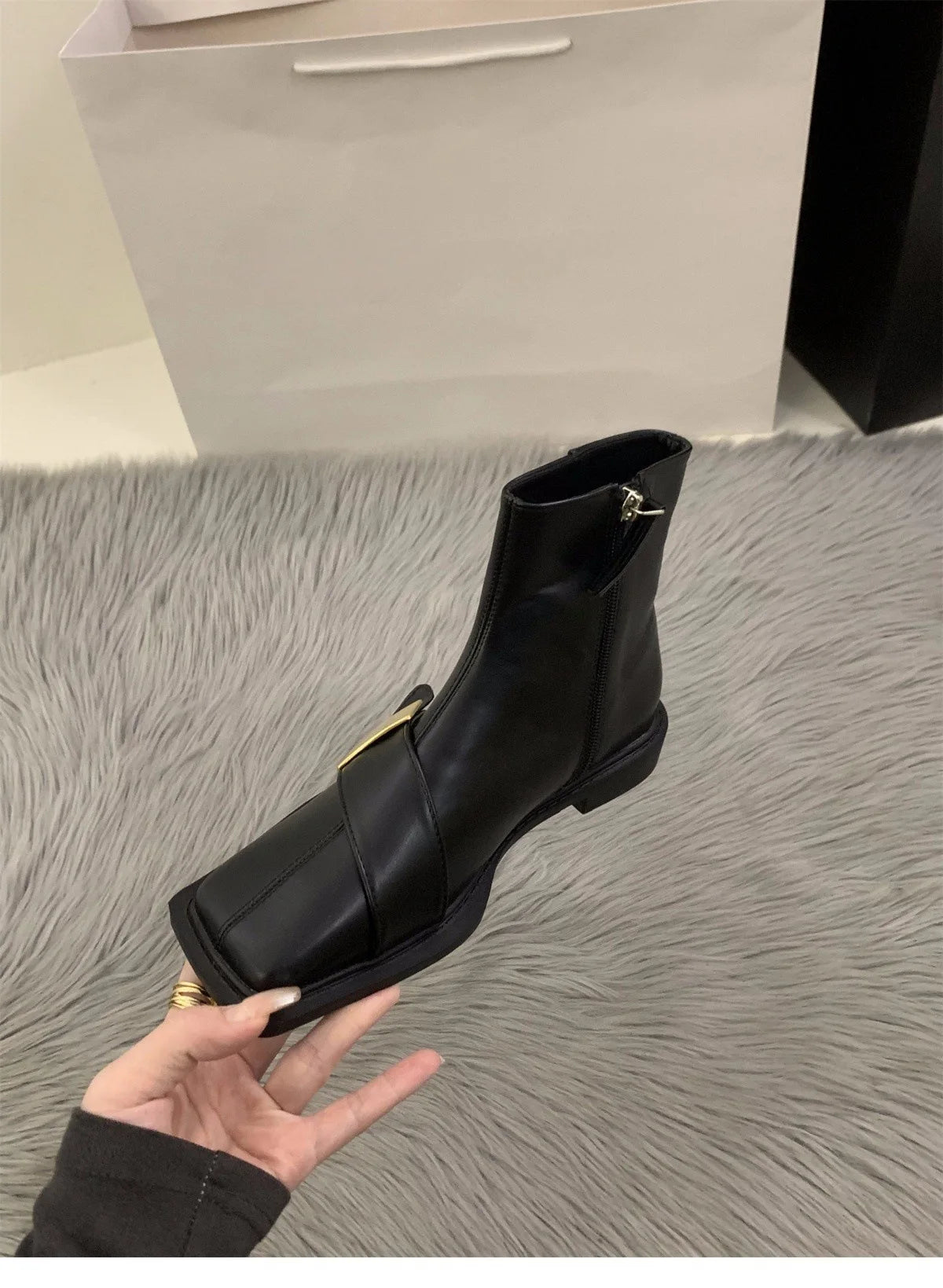 Designer Vintage Women Ankle Boots Fashion Square Toe Shoes Spring Autumn Flats Ladies Short Booties 2025