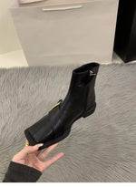 Designer Vintage Women Ankle Boots Fashion Square Toe Shoes Spring Autumn Flats Ladies Short Booties 2025
