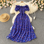 2025 Summer French Vintage Floral Dress Fashion Elegant High-Waisted Drawstring Vestidos Printed Fresh And Sweet Long Dresses