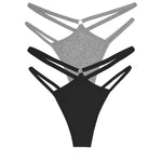 2PCS Women Sexy Cotton Panties Two Belts Hollow Out G-String Thongs Breathable Underwear for Female Solid Color Lingerie S-XL