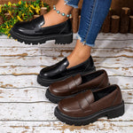 Women Penny Platform Loafer Shoes Slip On Chunky Lug Sole Round Toe Vintage Preppy Office Casual Dress Shoes