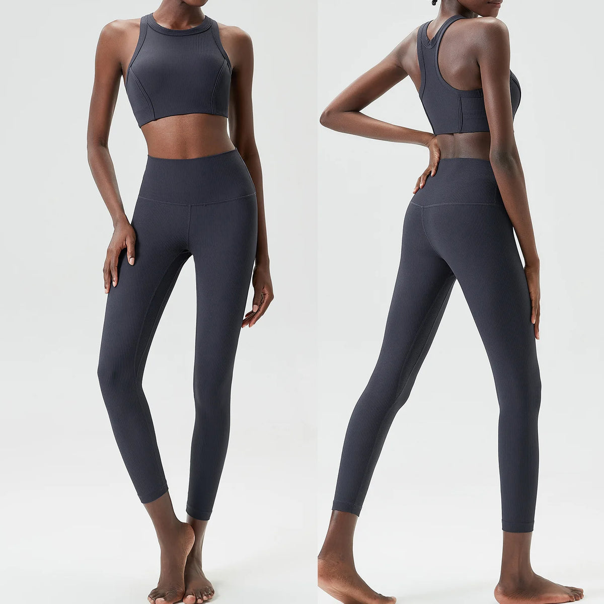Yoga Set 2 Pieces Women's High Waisted Leggings Sports Vest Exercise Clothing Workout Outfits Fitness Sportswear Gym Tracksuit