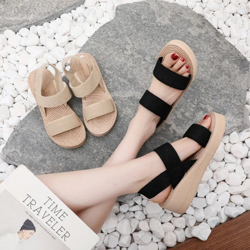 Big Size Minimalist Slingback Wedge Sandals For Women Outdoor Summer Platform Shoes Light Weight Soft EVA Female Leisure Sandals
