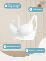 Sexy Women's A B C D Cup Large Size Lace Bras, Lace Splicing Underwire Bra, Push-Up and Side Breast Minimizing, Comfortable Women's Lingerie Bra