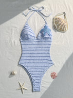 Sexy Holiday Swimwear Women 2026 Blue Sequin Starfish V Neck Hollow Out Backless Tummy Control Bathing Suit One Piece Swimsuit