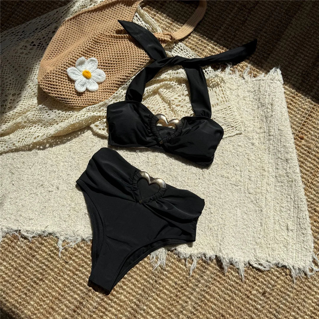 Halter Scrunch Butt High Waist Bikini Female Swimsuit Two-Pieces Bikini Set Women Swimwear Padded Bathing Suit Bather Swim V7171