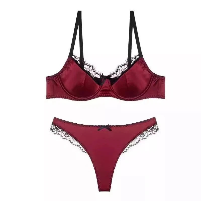French Thin Cup Lingerie Set Sexy Lace Push Up Bra Fashion Women Silk Fabric Underwear High Quality Intimates Bras and Panties