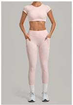 Women's Seamless Yoga Sets Sports Running High Waist Hip-lifting Pants Backless Short-sleeve Suits Workout Fitness Leggings Sets