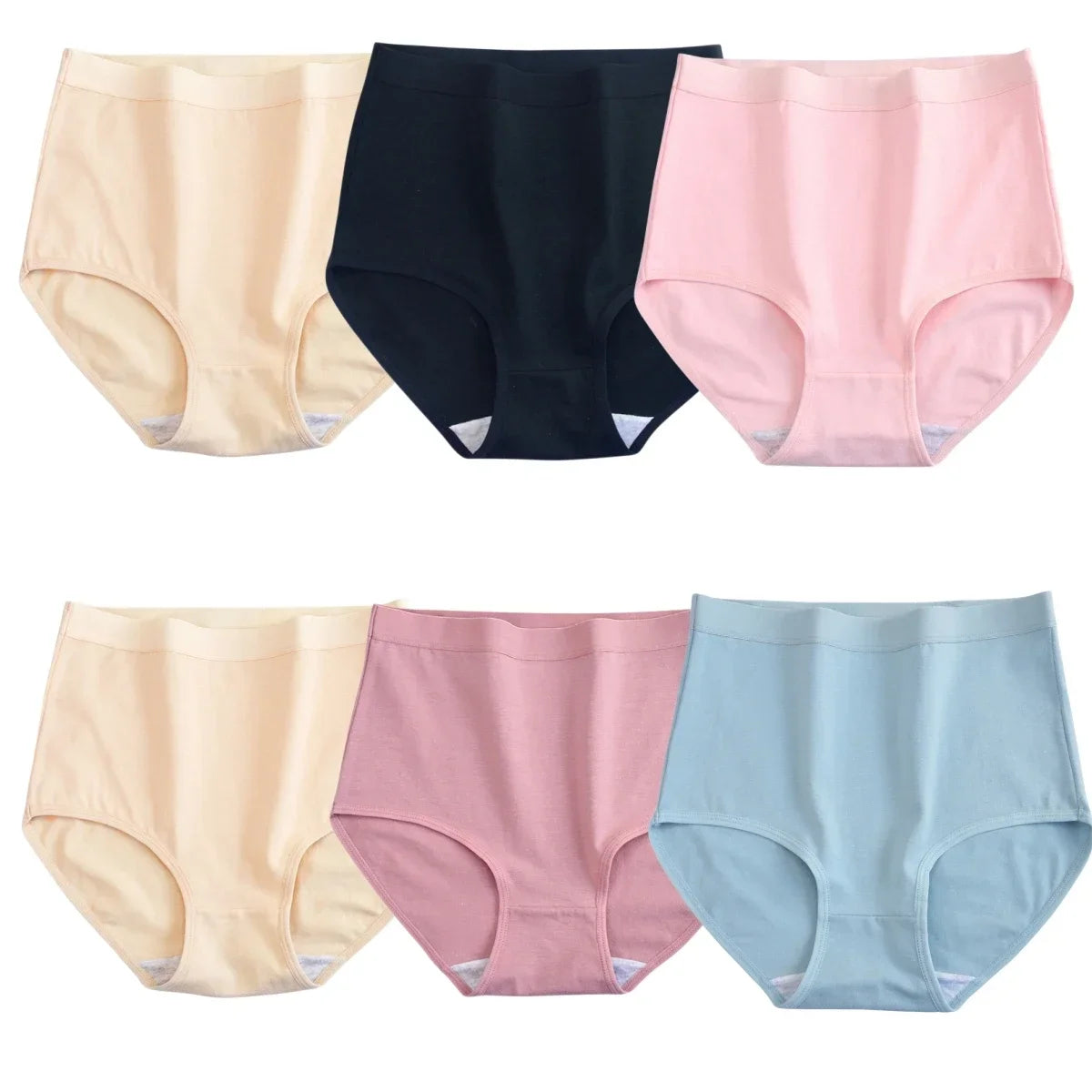 6Pcs/Set Women Cotton Panties High Rise Briefs Female Breathable Underpants Sexy Lingerie Tummy Control Underwear M-XXXL