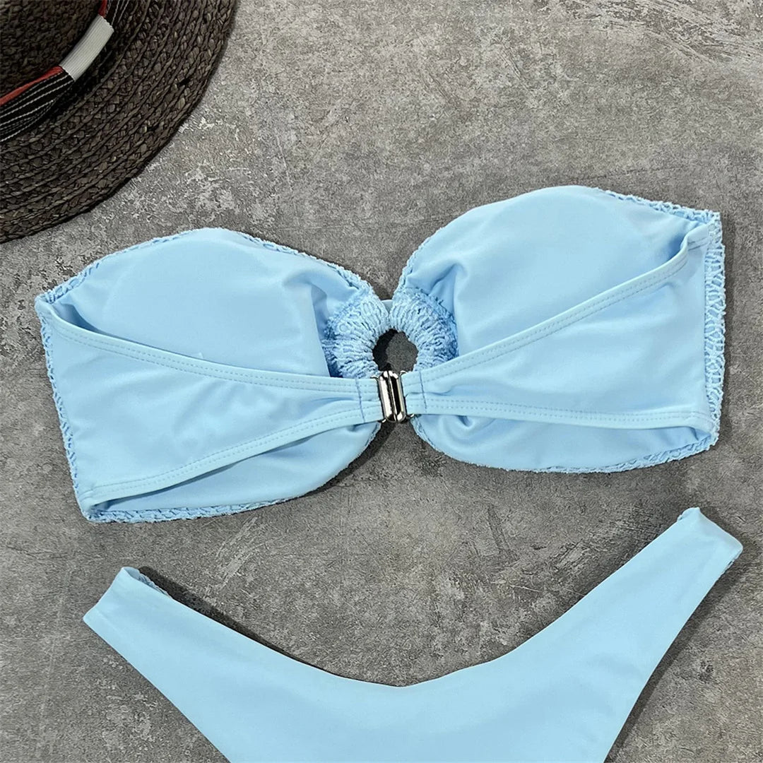 Sexy Wrinkled Bandeau Strapless Bikini Women Swimwear Female Swimsuit Two-Pieces Bikini Set Bather Bathing Suit Swim Lady V3367L