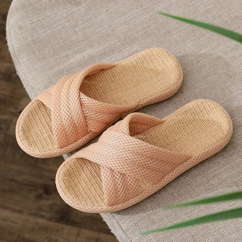Breathable Cotton Linen Slippers For Women Men Spring Summer House Shoes Anti-slip Solid Color Couples Home Floor Slides