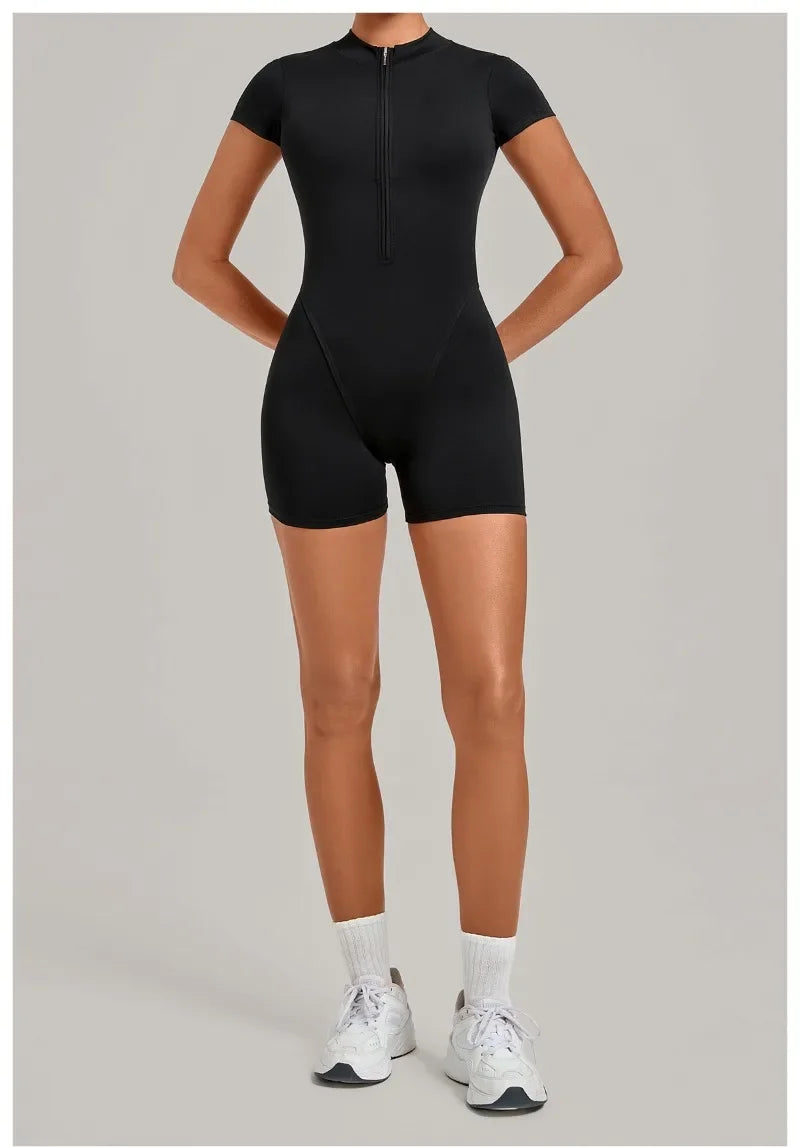 Women's Seamless Yoga Jumpsuits Fitness Sports Hip-lifting Backless Short-sleeved Training Gym Workout Shorts One-piece