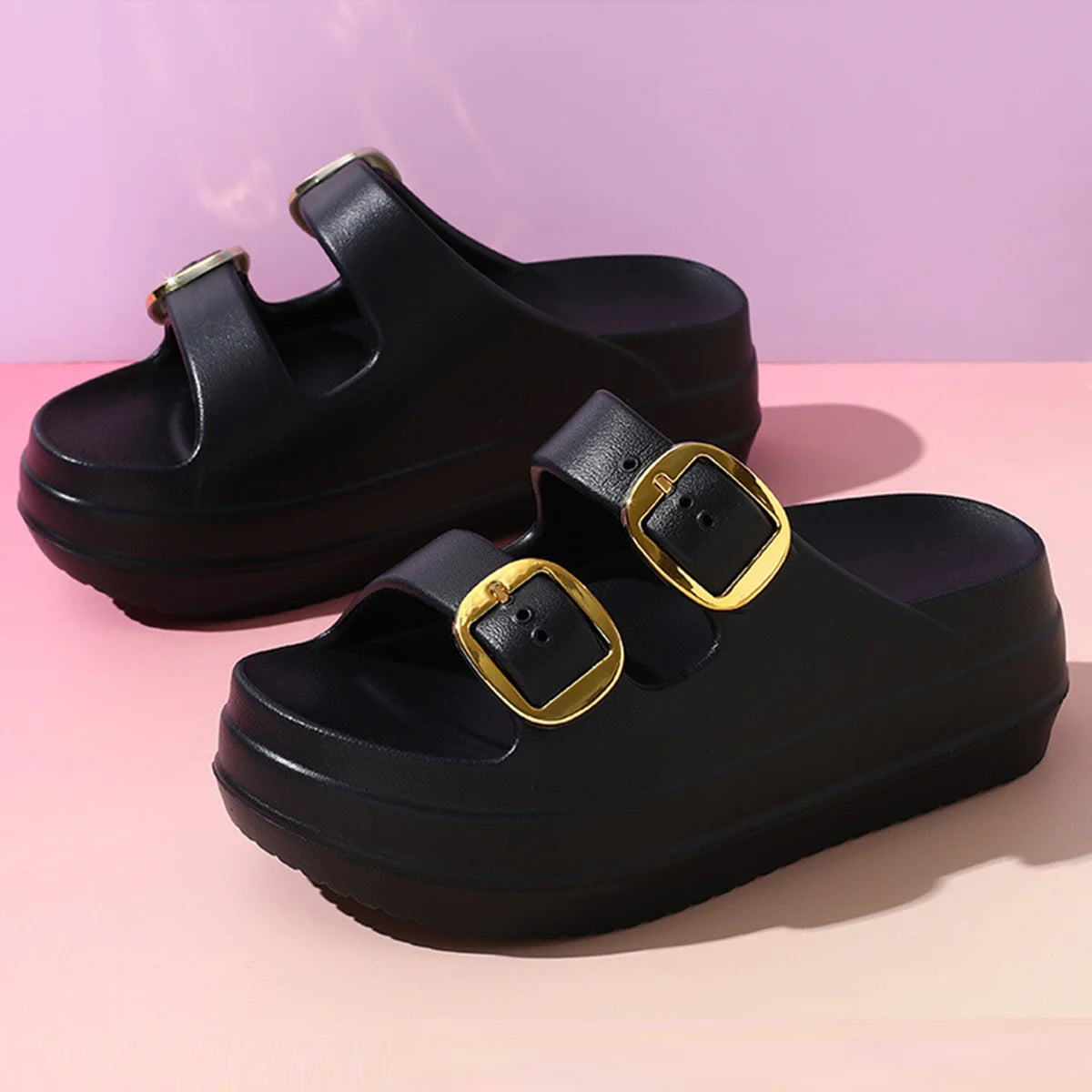 Women Platform Slippers Indoor Street Summer Shoes Solid Color Thick Sole Anti Slip Female Home Beach Slides Slip On Sandals
