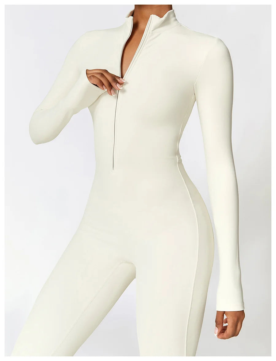 Zipper Workout Jumpsuit Sports Overalls Women Gym Clothing Running Long Sleeves Fitness Gym Tracksuit Short Sportswear Yoga Set