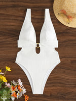 DEKA Sexy Ribbed One Piece Swimsuit Hollow Out Swimwear Women Female Deep V-neck Bathing Suit Beach Wear Push Up Monokini Swim