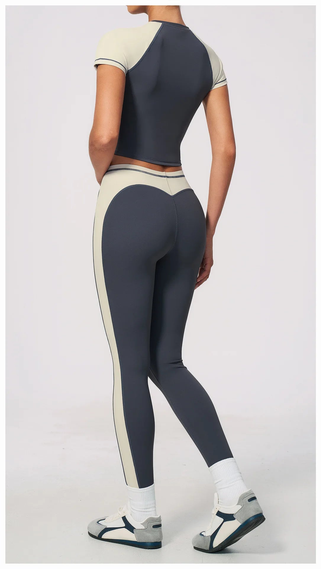 Nake Yoga Set Women's Tracksuit Color Contrast Short Sleeve Slim Sports T Shirts High Waist Leggings Fitness Clothes Gym Outfits