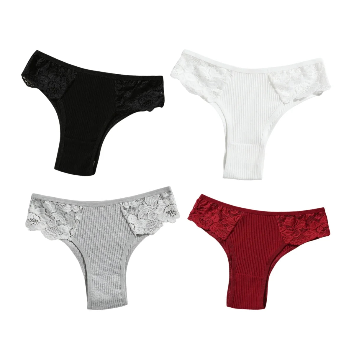 4Pcs/Set Women Cotton Low-Rise Briefs Lace Trims Brazilian Panties Sexy Lingerie Stretchy Underwear Female Underpants S-L