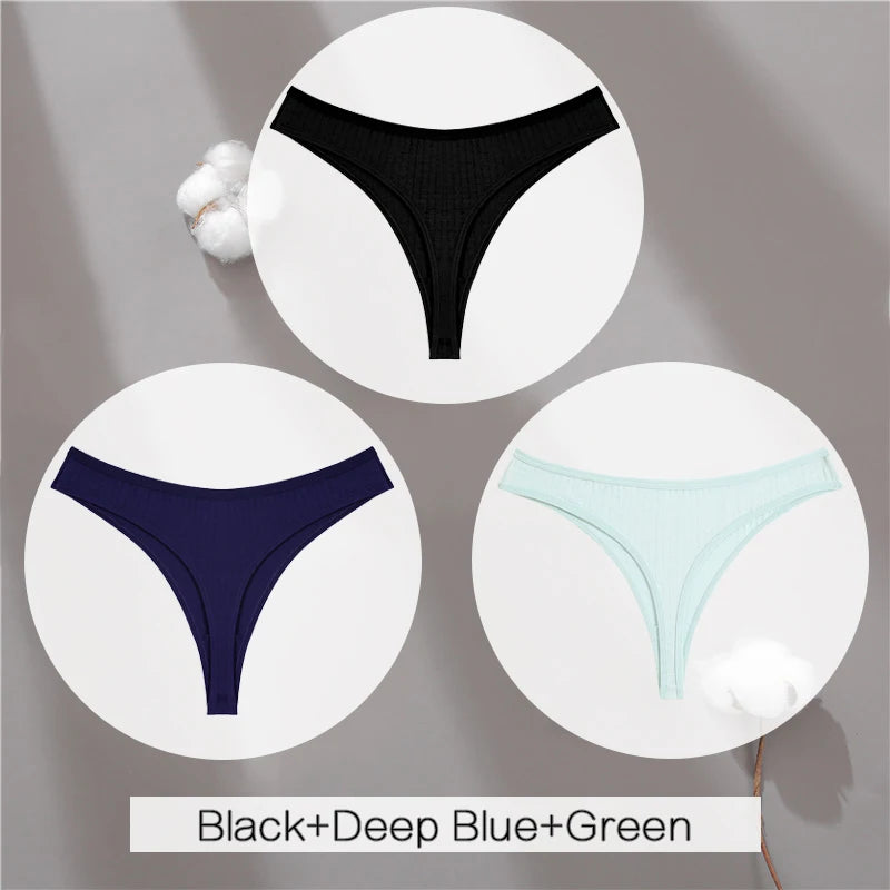 3Pcs/Set Women Cotton G-String Panties Female Low Rise Thongs Ladies Sexy Bikini 7 Solid Color Girl Soft M-XL Intimates Lingerie
