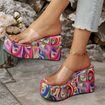 Summer Transparent Platform Heels Slippers for Women Mixed Color Wedge Slippers Woman Outdoor Open Toes Woman Slides