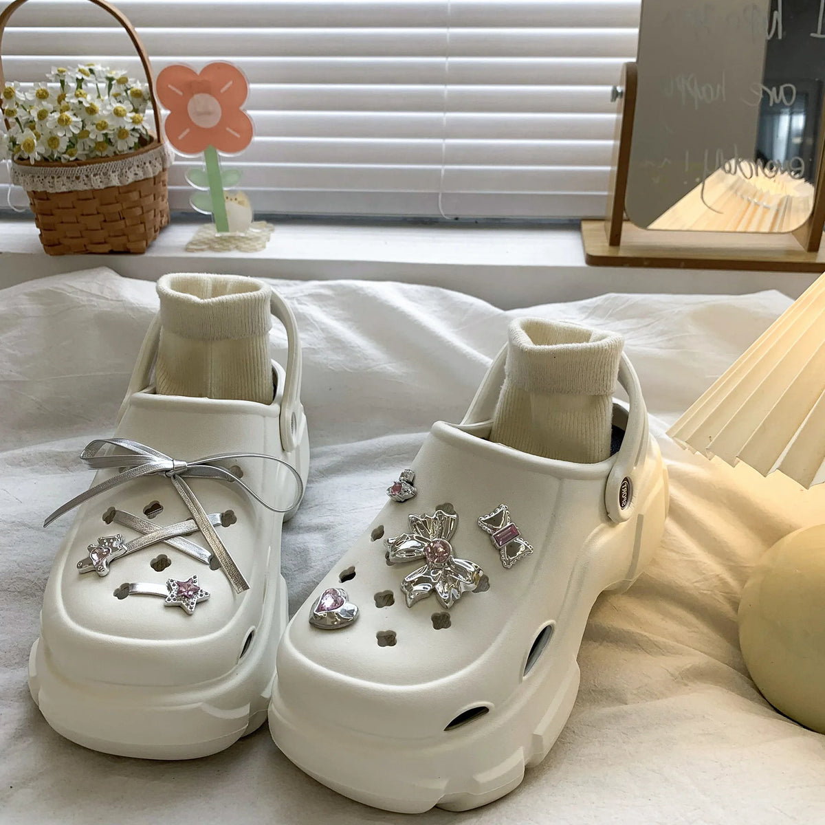 Cute DIY Bow knot Fashion Clogs For Women Indoor Street Slippers Thick Sole Female Summer Shoes Soft EVA Girls Beach Sandals