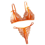 Orange Lace Contrast Sexy Lingerie For Women Open Chest Bra Thongs Sets Summer Female Underwear Cute Erotic Adult Matching Suit