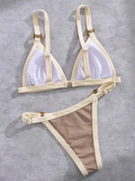 Splicing Ribbed High Cut Rings Bikini Women Swimsuit Female Swimwear Two-pieces Bikini Set Bather Bathing Suit Swim Beachwear