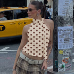 FDYOUI Elegant Bandage Off Shoulder Polka Dot Tank Tops for Women 2026 Summer Sleeveless Crop Top T-shirt Female Slim Corset