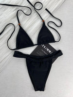 Sexy Pearls Thong Bikini Set 2026 Women Black Halter Push Up Bra Micro Swimsuit Beach Bathing Suit Vacation Swimwear Biquini