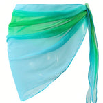 Summer Beach Bikini Wrap Sheer Short Skirt for Women Gradient Color Sarong Swimsuit Coverups Girls Skirt Scarf Swimwear Cover-Up