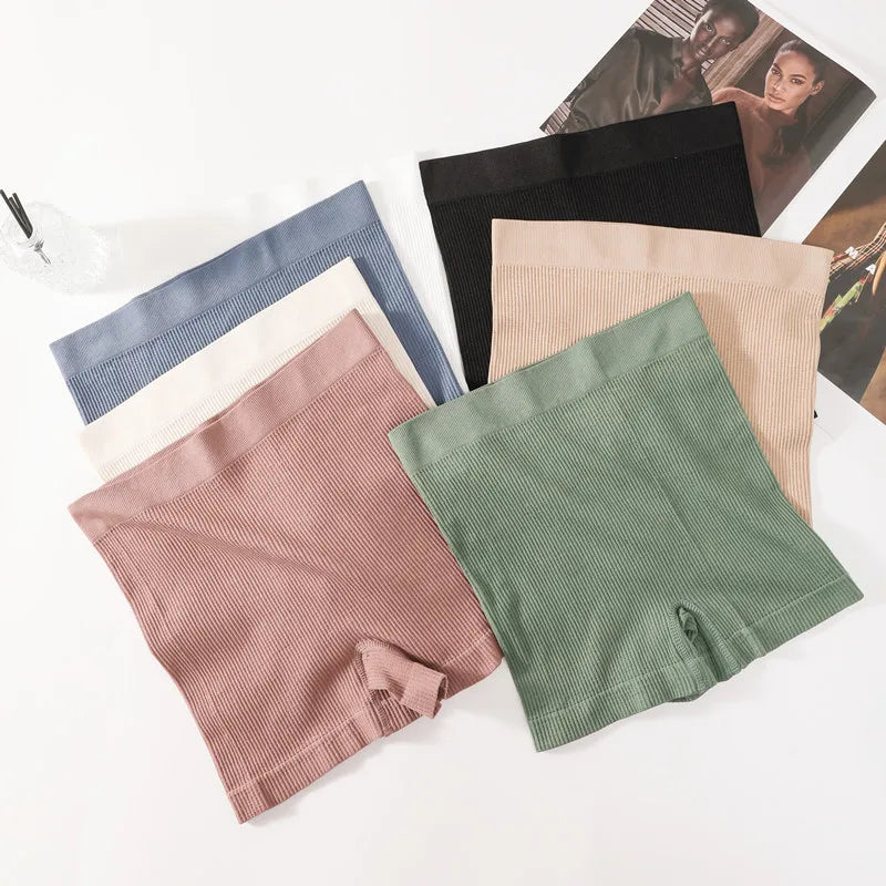 1Pc Women Boyshort Panties Ribbed Seamless Underwear Mide Rise Panties Breathable Safety Short Pants Female Sports Intimates