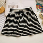 Women's Black White Striped Mini Skirt Drawstring Elastic High Waisted Sports Skirt Summer New Korean Style Sports Skirts 2026