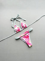 Boho Style Women's Floral Print Swimsuit Sexy Backless Lace-up Swimwear Push Up Thong Bathing Suit Female Bikini Set Beachwear