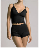 Lace V-neck Camisole Yoga Sets Women Black Hanging Neck Sports Tank Top Sportswear Gym Clothing High Waist Shorts Fitness Suits