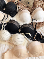 Sexy Half Cup Push Up Bra Women Lace Embroidery Underwear French Dot Hollow Thicken Bras Ladies Detachable Strap Lingerie