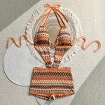 Sexy Hot Pink Knitted Striped Swimsuit 2026 Women Metal Circle Patchwork Hollow Backless Beach Bathing Suit One Piece Swimwear