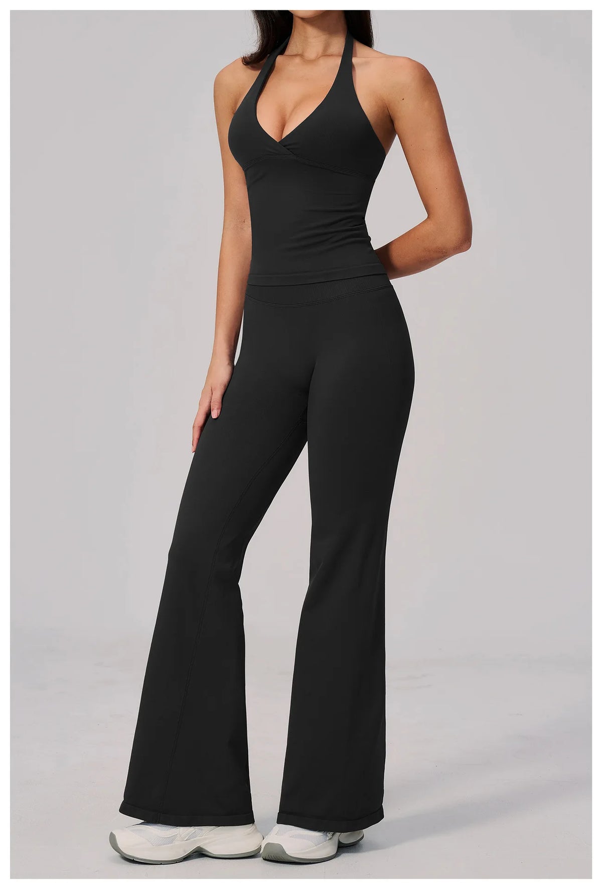 V-neck Yoga Sets Women Seamless Slimming Sports Tank Top High Waist Wide Leg Pants Fitness Suit Outwear Gym Running Tracksuit
