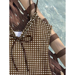 S - XL Striped Plaid V Neck Women Swimwear One Piece Swimsuit Female Frilled High Leg Cut Padded Bather Bathing Suit Swim V8288