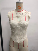 New Sexy 3D Flower Embroidery Tank Tops Irregular Shoulder Strap Steel Ring Fishbone Corset Top Summer Y2K Chic Lady Streetwear