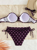 Sexy Black Polka Dot Print Bikini Set 2026 Women Pleate Push Up Drawstring Side High Waist Swimsuit Beach Bathing Suit Swimwear