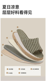 Janpanest Style Cotton Linen Slippers For Womeen Men Leisure House Shoes Striped Style Anti-slip Couples Home Breathable Slides