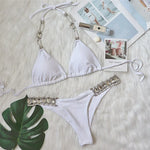 Sexy Bikini Women Push Up Swimwear Swimsuit Shiny Crystal Diamond Chain Halter Beach Bikinis Set Bathing Suit Bikini Brasileno