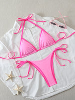 Halter Triangle String Thong Bikinis 2026 Women Sexy Swimsuit Solid Brazilian Swimwear Female Bathers Bathing Swimming Swim Suit