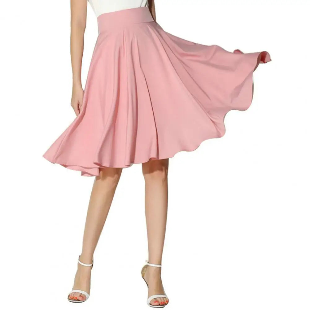 Women Skirt Elastic High Waist A-Line Style Skirt Solid Color Large Hem Skater Skirt Bohemia Style Skirts Women's skirt